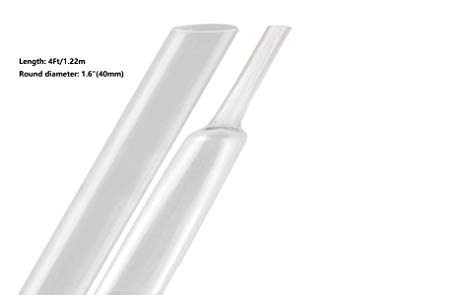 Heat Shrink Tubes, Dual Wall Heat Shrink Tubing 3:1 Ratio Heat Activated Adhesive Glue Lined Marine Shrink Tube Cable Sleeving Wrap Protector Transparent 4Ft (1.6" (40mm))