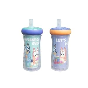 The First Years Bluey Insulated Straw Cup - Bluey Sippy Cups with Straw - Kids Water Bottles - 9 Oz - 2 Count - Ages 9 Months and Up