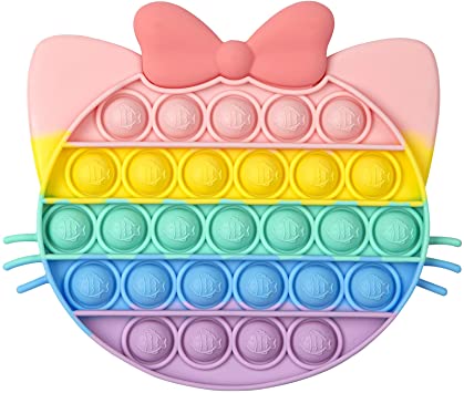 KKMO 1 Piece Fidget Toys, Bubble Fidgets Sensory Toy, Pop Popper Fidget Toy for Kids Adults, Silicone Stress Relief Toy (Macaroon Rainbow Kitty Cat)