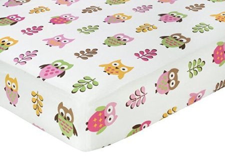 Sweet Jojo Designs Pink Happy Owl Fitted Crib Sheet for Baby/Toddler Bedding - Owl Print