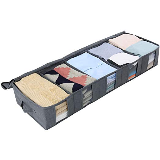 Lifewit Large Capacity Under Bed Storage Bag with 5 Clear Window for Clothing, Shoes, Blankets, Clothes, Sweaters, Grey