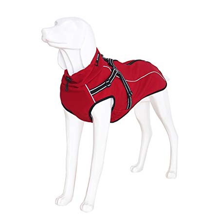 Dog Pet Clothes Winter Sports Dog Coats with Retractable Neckline Jacket Reflective Harness Strips for Small Medium Large Dogs (L)