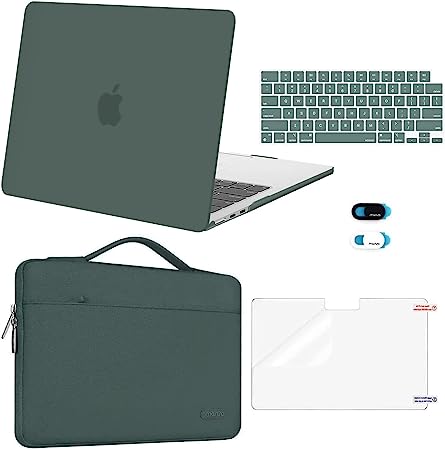 MOSISO Compatible with MacBook Air 13.6 inch Case 2022 2023 Release A2681 with M2 Chip Touch ID, Plastic Hard Shell Case&Carrying Sleeve Bag&Keyboard Cover&Webcam Cover&Screen Protector, Emerald Green