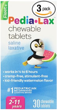 Pedia-Lax Children's Saline Laxative Chewable Tablets, Watermelon, 30 Tablets (Pack of 3)