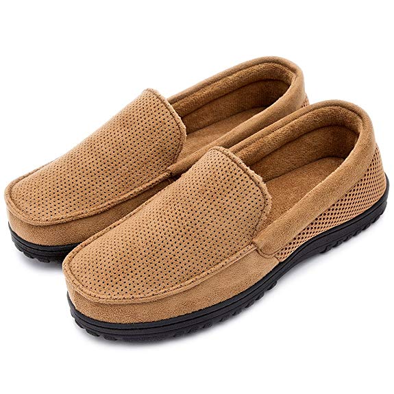ULTRAIDEAS Men's Fleece Lined Slippers Breathable Micro Suede Memory Foam Moccasins Shoes