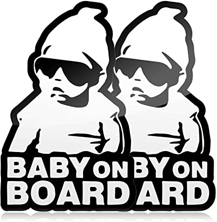 Cute Baby on Board Sticker for Cars, Funny Carlos from The Hangover, Black and White Vinyl Decals (2 Pack)
