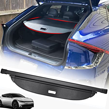 Volcaner for Kia EV6 Cargo Cover Retractable Rear Trunk Organizer Waterproof Trunk Cover Privacy Security Screen Shield Shade for 2022 2023 Kia EV6 Accessories (Carbon Fiber)