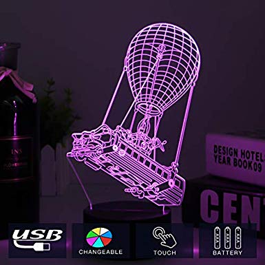 Balloon 3D Led Desk Lamp for Fortress Battleroyal Players Modelling Weapon Night Light USB Charge & Touch Button Kids Bedroom Lighting Gift for Home Decor (Black Balloon)