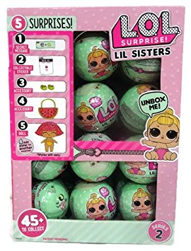 LOL Surprise Lil Outrageous Littles Lil Sisters Series 2 Lets Be Friends Mystery Pack - Multi-Pack of 24 with Display Case