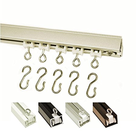 Ceiling Curtain Track Set With Wheeled Carriers, Hooks and Pinch Clips (4'-Silver)