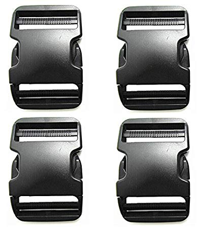 Plastic Buckles 2 Inch (pack of 4)- Quick Side Release Buckle Clips for Luggage Straps, Pet Collar, Backpack Repairing - Dual Adjustable Ends, Black, by Beaulegan
