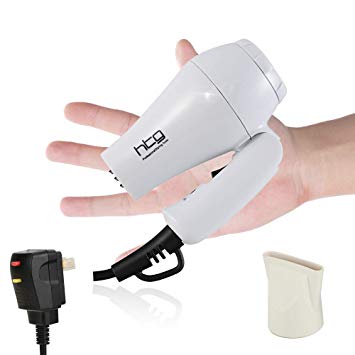 HTG Supper Compact Hair Dryer, Travel Hair Dryer | Foldable Handle | Household Light Weight | Real 1000W | Mini Blow Dryer | Dual Voltage | 100V/240V | 50/60Hz Mini Hair Dryer(White)