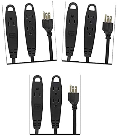 BindMaster 245 15 Feet Extension Cord/Wire, 3 Prong Grounded, 3 outlets, Heavy Duty, Black {Value!! - 3 Pack }