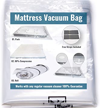 Mattress Vacuum Bag for Moving.(Twin) Compress Mattress to Fraction of its Size. Double Zip Seal & Leakproof Valve. Huge Mattress Bag for Moving Straps Included