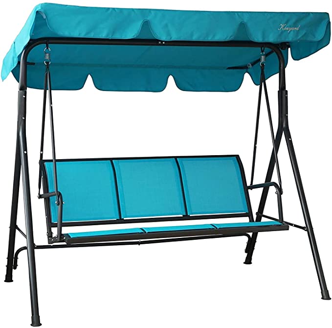 Kozyard Belle 3 Person Outdoor Patio Swing with Strong Weather Resistant Powder Coated Steel Frame and Textilence Seats (Aqua(Blue))