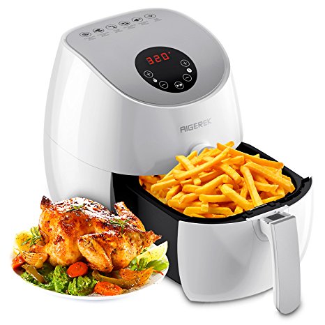 Aigerek Air Fryer - 3.2L, 1350W - Comes with Recipes CookBook - Easy-to-clean - Dishwasher Safe - Auto Shut off & Timer - Touch Screen Control