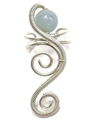Angelite and Sterling Silver Spiral Cascade Ear Cuff