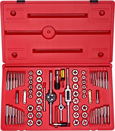 NEIKO 00908A SAE and Metric Tap and Die Set, Alloy Steel Taps and Dies with Hexagon T-Type Wrench, Quality Threading Tools, 76-Piece Set