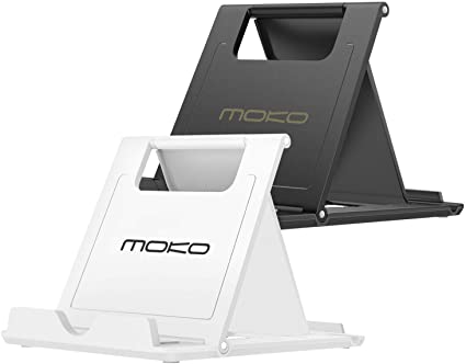 MoKo [2 Pack Phone/Tablet Stand, Foldable Desktop Holder for 4-11" Devices, Fit iPhone 12 Pro Max/12 Mini, 11 Pro Max, iPad Pro 11/10.2 (8th Gen) /Air 3/Air 4 10.9/Mini 5, Galaxy S20, White   Black