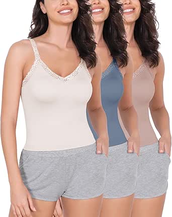 ODODOS Lace Trim Seamless Top for Women Ribbed Soft V Neck Cami Tank Tops