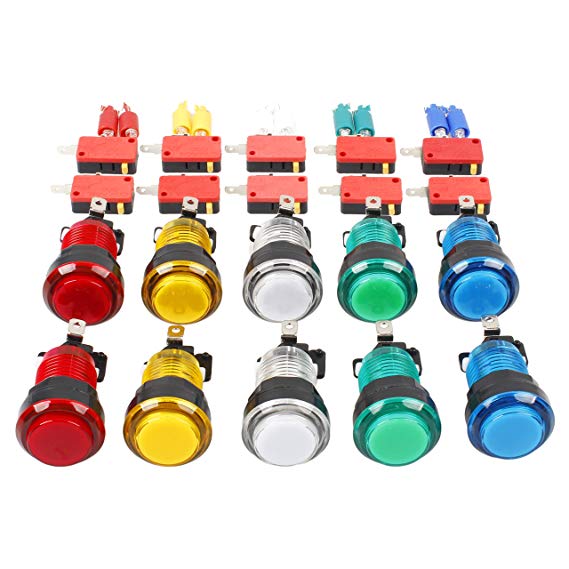 EG STARTS 10x New 12V LED lit Arcade Push Buttons with Micro Switch for Jamma Mame Games Parts Multicade Choice of 5 Colour