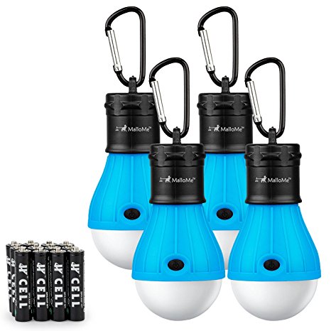 Camping Tent Lantern Bulb Lights - 4 Pack Multi Color - Portable Camp LED Lamp For Fishing Hiking Emergency - Battery Powered Includes 12 AAA