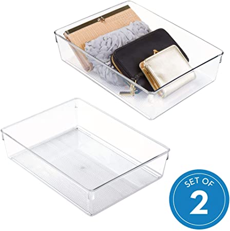 iDesign Clarity Drawer Organizer for Silverware, Spatulas, Gadgets, Extra Large - Set of 2