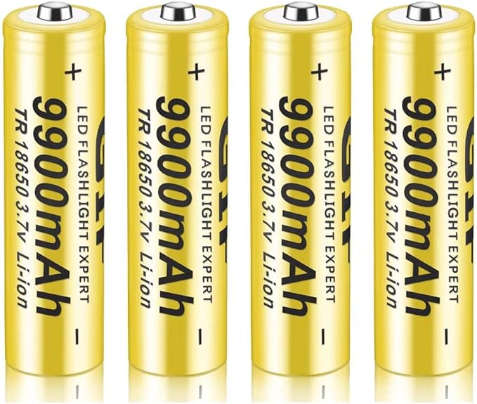 U-Kiss 18650 Rechargeable Battery, 3.7V Lithium Battery, Li-ion Rechargeable Battery, 9900mAh Large Capacity 18650 Battery Flashlight/Drone/Head Lamp/Long Life Top Button Battery for RC Cars, 4PCS