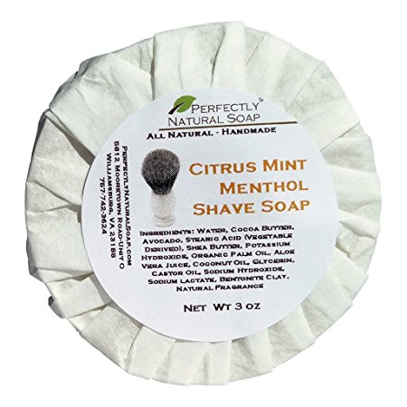 Citrus Menthol Mint All Natural Artisan Shave Soap, 3oz