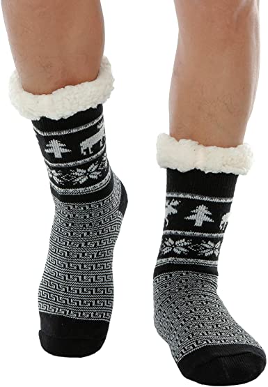 BSTcentelha Mens Slipper Socks Fully Fleece Lined Slipper/Lounge Socks with Gripper Soles