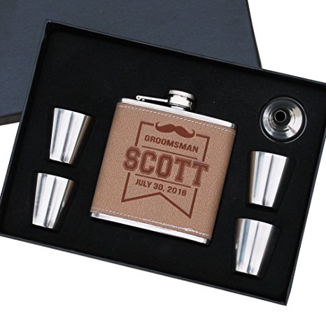 Personalized Leather Wrapped Flask Set - Free Engraving
