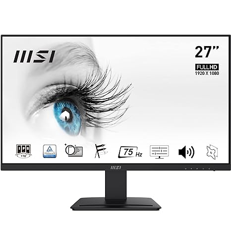 MSI PRO MP273 Business & Productivity Monitor 27 Inch FullHD (1920 x 1080) 75Hz Refresh Rate, IPS Panel with Eye-Friendly Technology, VESA-Mount Supported, Black