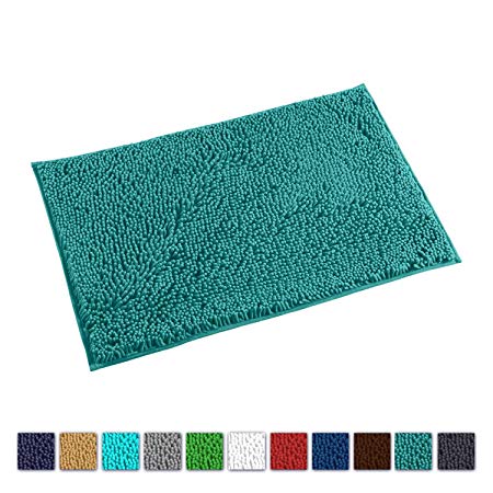 LuxUrux Bathroom Rug Mat -Extra-Soft Plush Bath Shower Bathroom Carpet Rug,1'' Chenille Microfiber Material, Perfect Super Absorbent. Machine Wash & Dry (20'' x 30''-Turquoise)