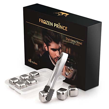 Reusable Ice Cubes Stainless Steel Set of 8 and eBook to develop your Bartending Skills, by Frozen Prince