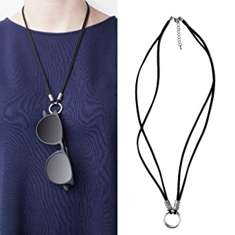 Eyeglass Necklace Sunglasses Necklace , loop for Sun Glasses and Reading Glasses, Leather and Metal Construction, Gifts for Mom or Grandmother