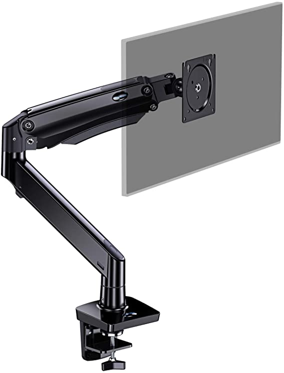 HUANUO Single Monitor Mount Stand - Full Motion Monitor Arm Desk Mount for 22 to 35 Inch LCD LED Computer Screens, Height Adjustable VESA Bracket with Clamp, Grommet Mounting Base, Holds up to 26.4lbs