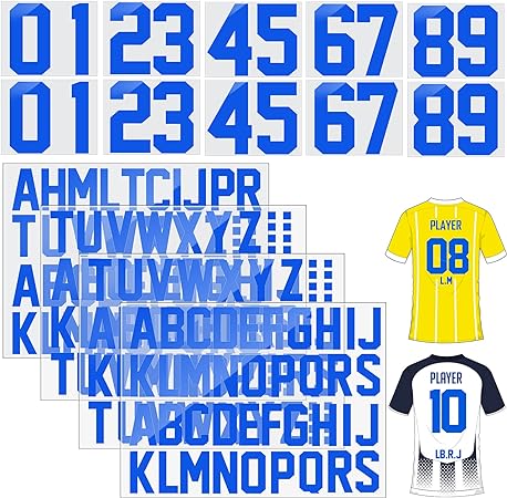 18 Sheets 216 Pieces 8 Inch Iron On Numbers T-Shirt 2 Inch Iron On Letters Patches Kit, 0 to 11 Iron-on Numbers A to Z Heat Transfer Letters for Jersey Football Baseball T-Shirts Team Name (Blue)