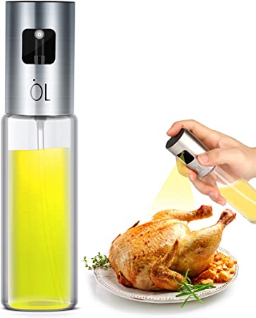 Oil Sprayer for Cooking, Olive Oil Sprayer Mister of Nozzle Upgraded, no Dribbles, Mist More Exquisite, 3.4OZ Capacity Food-Grade, Versatile Glass oil mister for Cooking/BBQ/Roasting/Grilling/baking …