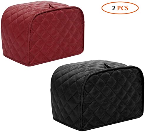 2pcs Toaster Cover, Polyester Fabric Quilted Four Slice Toaster Appliance Dust-proof Cover For Kitchen Small Appliance Dust Cover and Fingerprint Protection (Black and Red)