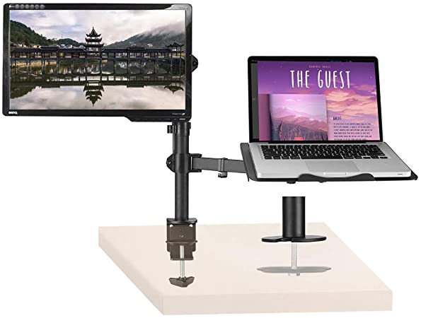 Suptek Full Motion Computer Monitor and Laptop Riser Desk Mount Stand, Height Adjustable (400mm), Fits 13-27" Screen and up to 17" Notebooks, VESA 75/100, up to 22lbs for Each (MD6432TP004)