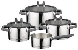 ELO Premium Black Pearl Stainless Steel 7-Piece Cookware Set with Easy-Pour Rim Patent Lids with Standby Function Integrated Measuring Scale and Heat-Resistant Handles