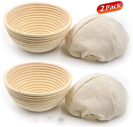Proofing Basket 2 Packs 7 Inch/18cm Bread Banneton Proofing Basket with Linen Liner Cloth Handmade Rattan Bowl for Professional & Home (Size : 7in/18cm)