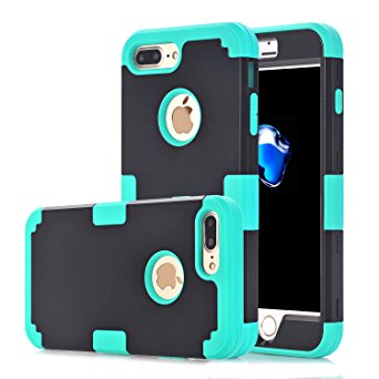 iPhone 7 Plus Case, AOKER Hybrid Heavy Duty Shockproof Full-Body Protective Case with Dual Layer [Hard PC  Soft Silicone] Impact Protection for Apple iPhone 7 Plus 5.5 Inch (Black Aqua)