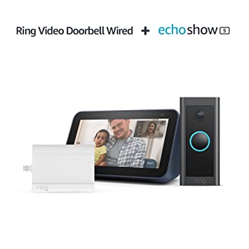 Ring Video Doorbell Wired   Ring Plug-In Adapter (2nd generation)   Echo Show 5 | 2nd generation (2021 release), smart display with Alexa and 2 MP camera | Deep Sea Blue