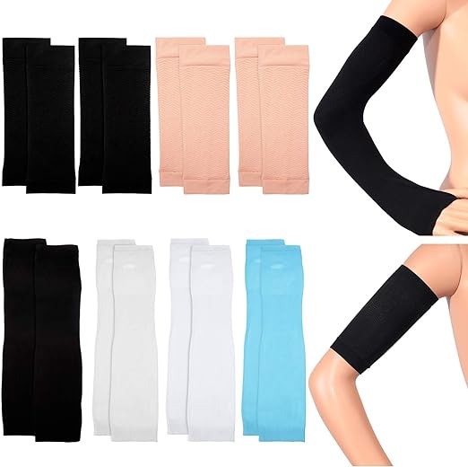 8 Pairs Arm Shapers Set Upper Arm Compression Sleeve Slimming Arm Warps Arm Slimming Shaper for Woman Cooling Arm Sleeves Cover Sun Sleeves Cover with Thumb Hole