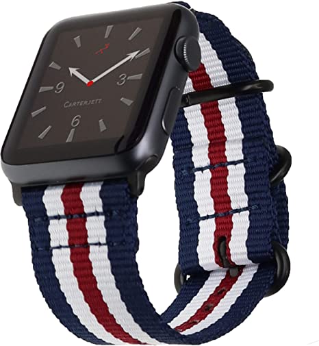 Carterjett Compatible with Apple Watch Band 42mm 44mm Women Men USA Red White & Blue Replacement iWatch Bands Nylon Strap Hardware Sport Military Edition Series 6 5 4 3 2 1 (42 44 S/M/L Patriot Stripe)