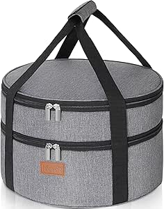 Lifewit Round Double Decker Insulated Casserole Carrier for Hot and Cold Food, Pie Carrier Bag, Cake Carrier Casserole Dish Carrying Case for Potluck Parties Picnic, Fits 12.5" Baking Dish, Gray