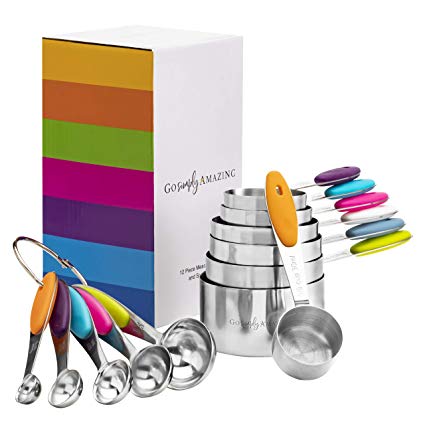 Measuring Cups Stainless Steel by Go Simply Amazing - Complete 12 Piece Nesting Measuring Cup and Spoons Set -Perfect For Cooking and Baking - Dry or Liquid Ingredients - Rustproof and Dishwasher Safe