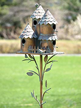 Zaer Ltd. Large Copper Colored Multi-Birdhouse Stakes, Room for 4 Bird Families in Each (Cylinders with Fence)
