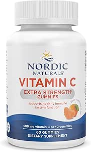 Nordic Naturals Vitamin C Extra Strength Gummies - Tangerine Flavor - 60 Gummies - 500 mg Vegan Vitamin C Supplement - Low-Sugar Immune-Support Gummies - 30 Servings